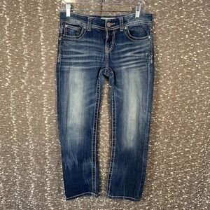 BKE Payton Stretch Cropped Denim Jeans Embroidered Pockets Women's 27